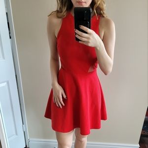 Bright red dress with lace detailing